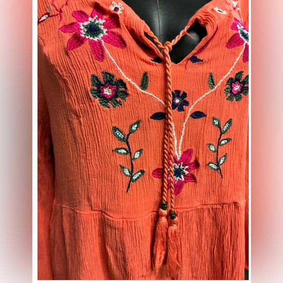 New Directions Orange Floral Embroidered Blouse - Picture 2 of 4